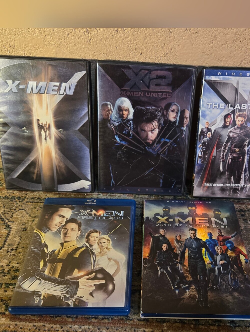 Lot Of 5 X-Men Movies 3 Dvd/ 2 Blu Ray Original Triology And First Class